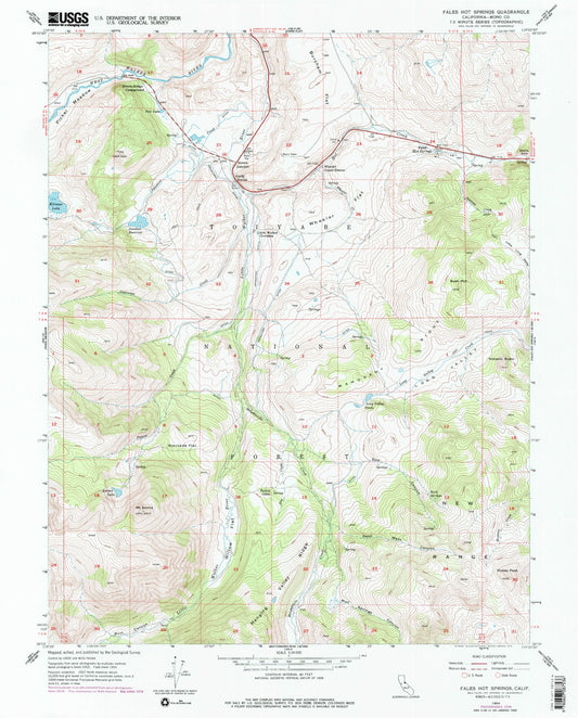Classic USGS Fales Hot Springs California 7.5'x7.5' Topo Map Image