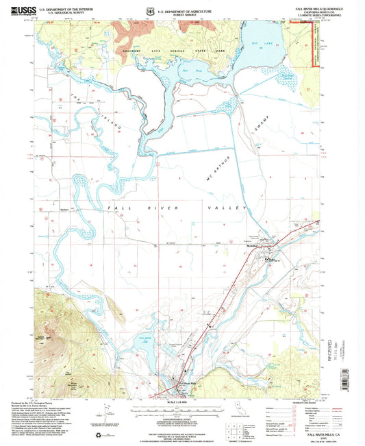 Classic USGS Fall River Mills California 7.5'x7.5' Topo Map Image