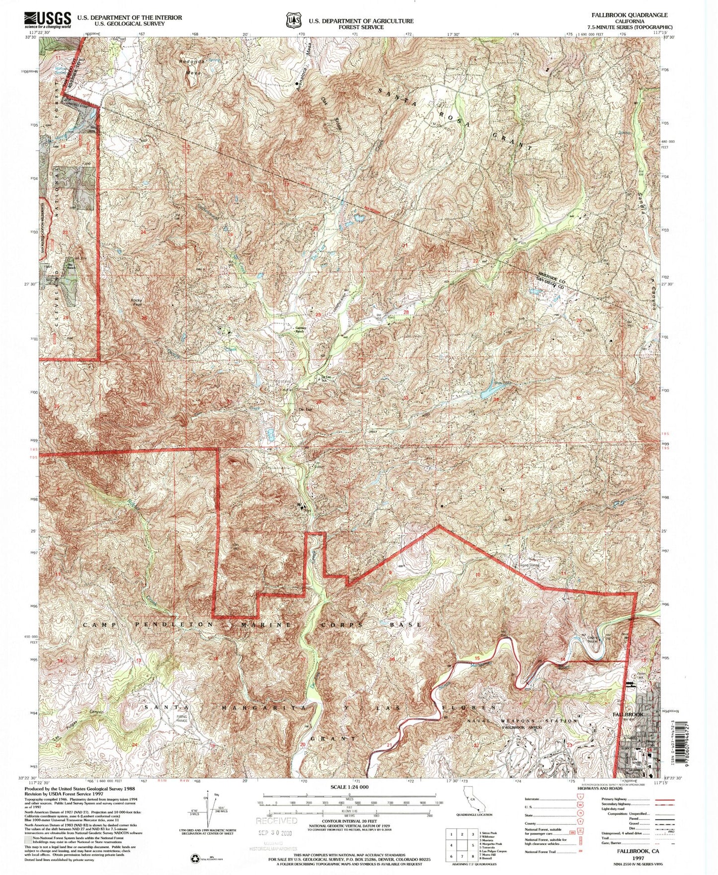 Classic USGS Fallbrook California 7.5'x7.5' Topo Map Image