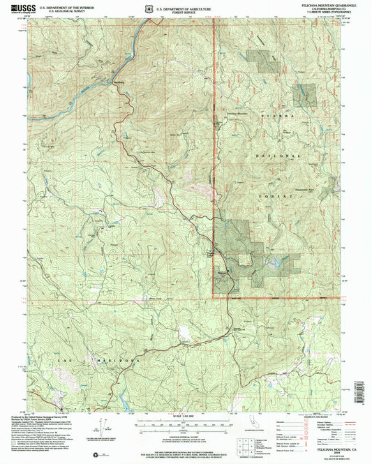 Classic USGS Feliciana Mountain California 7.5'x7.5' Topo Map Image