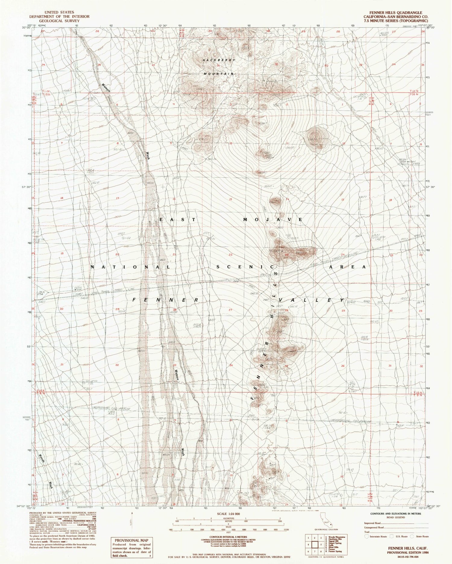 Classic USGS Fenner Hills California 7.5'x7.5' Topo Map Image