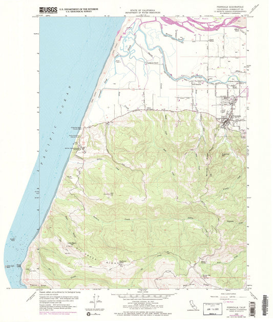 Classic USGS Ferndale California 7.5'x7.5' Topo Map Image