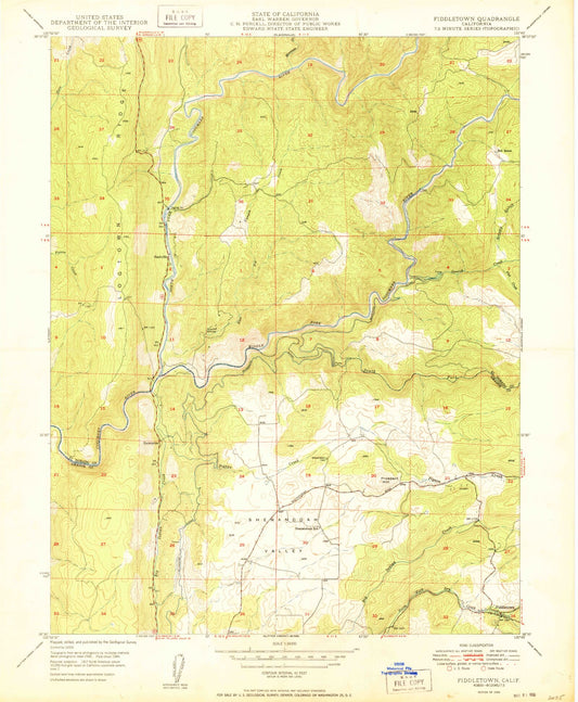Classic USGS Fiddletown California 7.5'x7.5' Topo Map Image