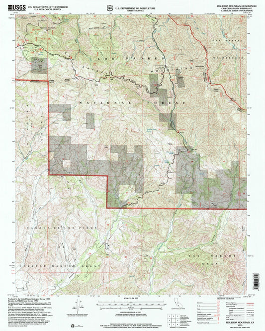 Classic USGS Figueroa Mountain California 7.5'x7.5' Topo Map Image