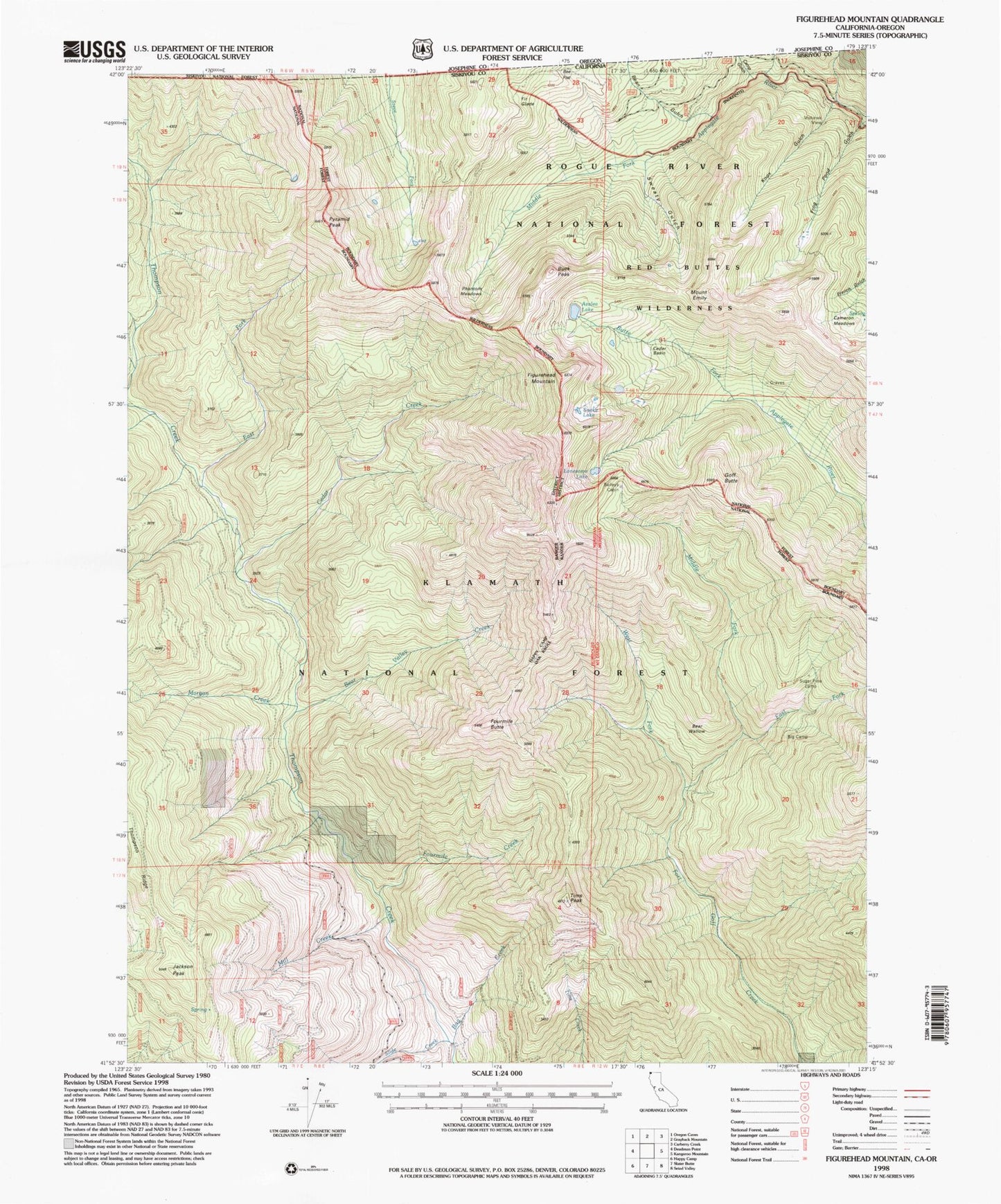 Classic USGS Figurehead Mountain California 7.5'x7.5' Topo Map Image