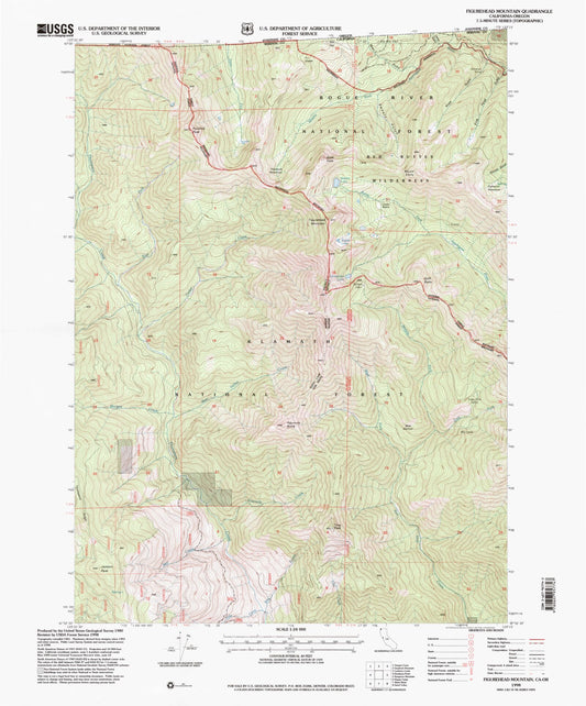 Classic USGS Figurehead Mountain California 7.5'x7.5' Topo Map Image