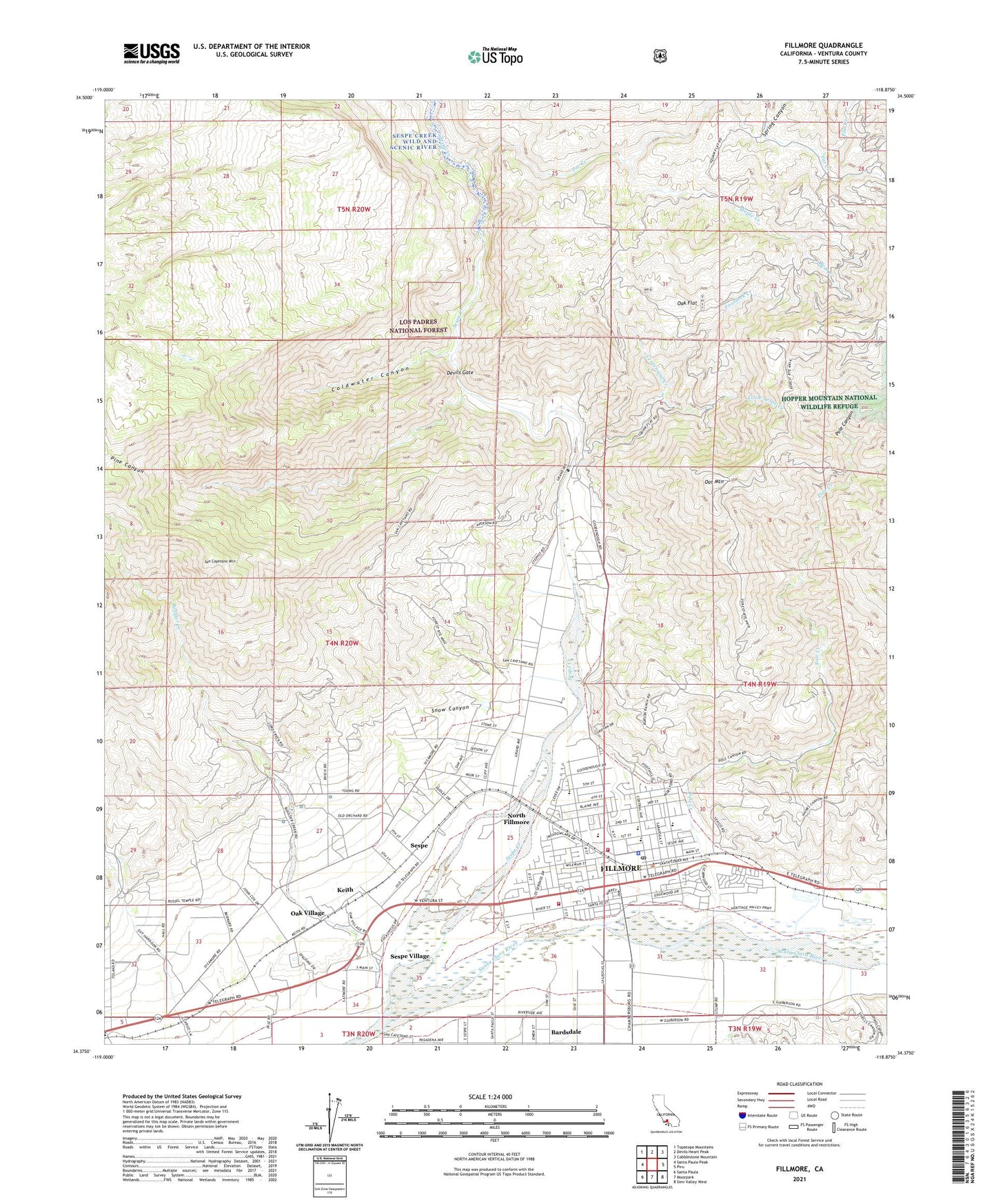 Fillmore California US Topo Map Image