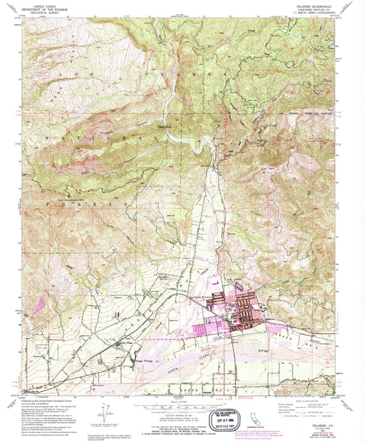 Classic USGS Fillmore California 7.5'x7.5' Topo Map Image