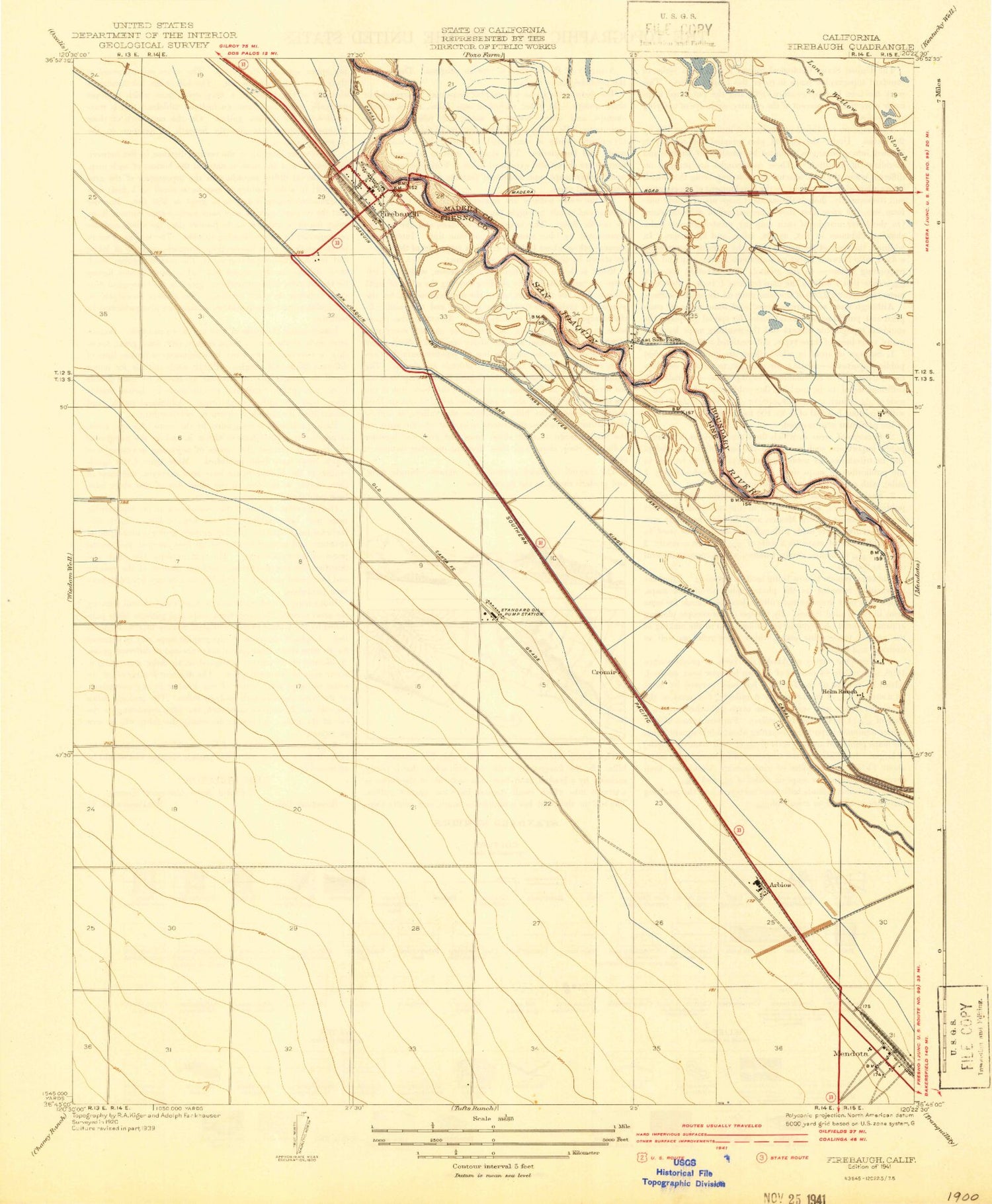 Classic USGS Firebaugh California 7.5'x7.5' Topo Map Image