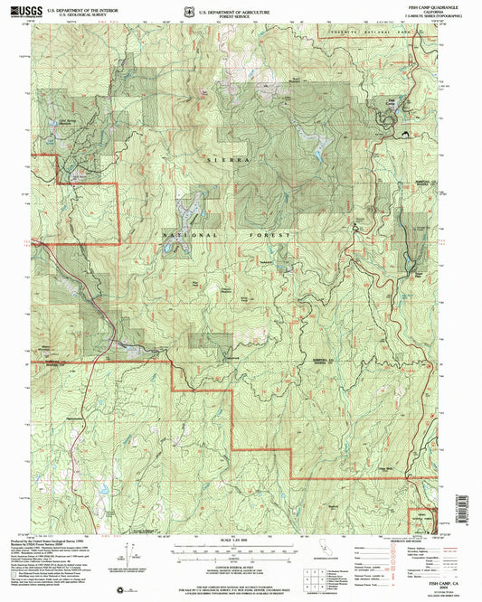 Classic USGS Fish Camp California 7.5'x7.5' Topo Map Image