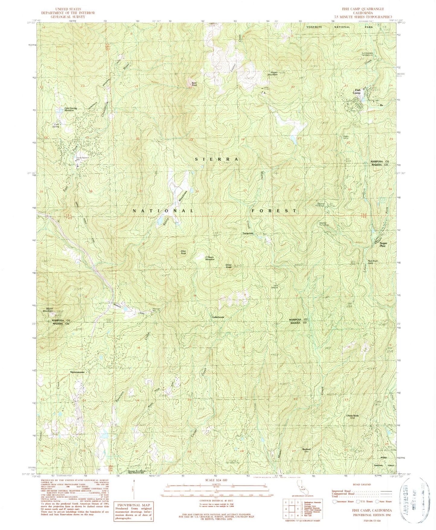 Classic USGS Fish Camp California 7.5'x7.5' Topo Map Image