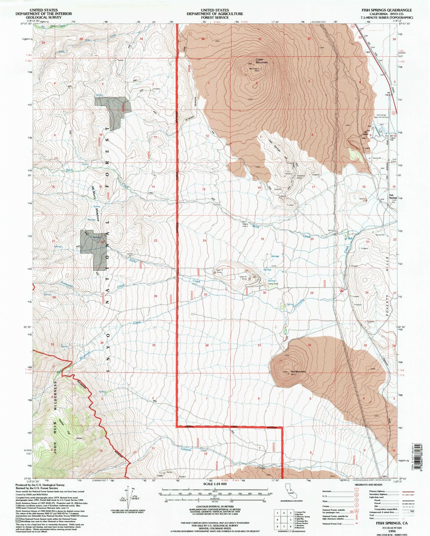 Classic USGS Fish Springs California 7.5'x7.5' Topo Map Image
