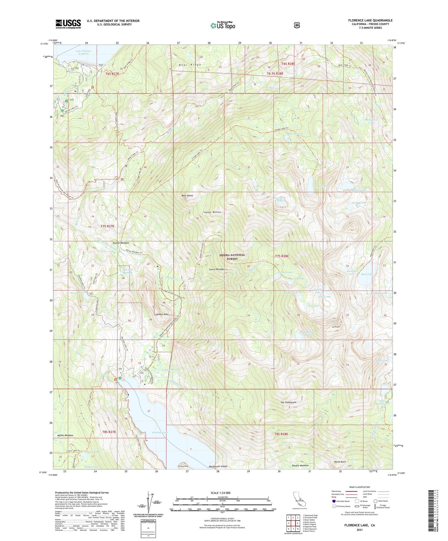 Florence Lake California US Topo Map Image