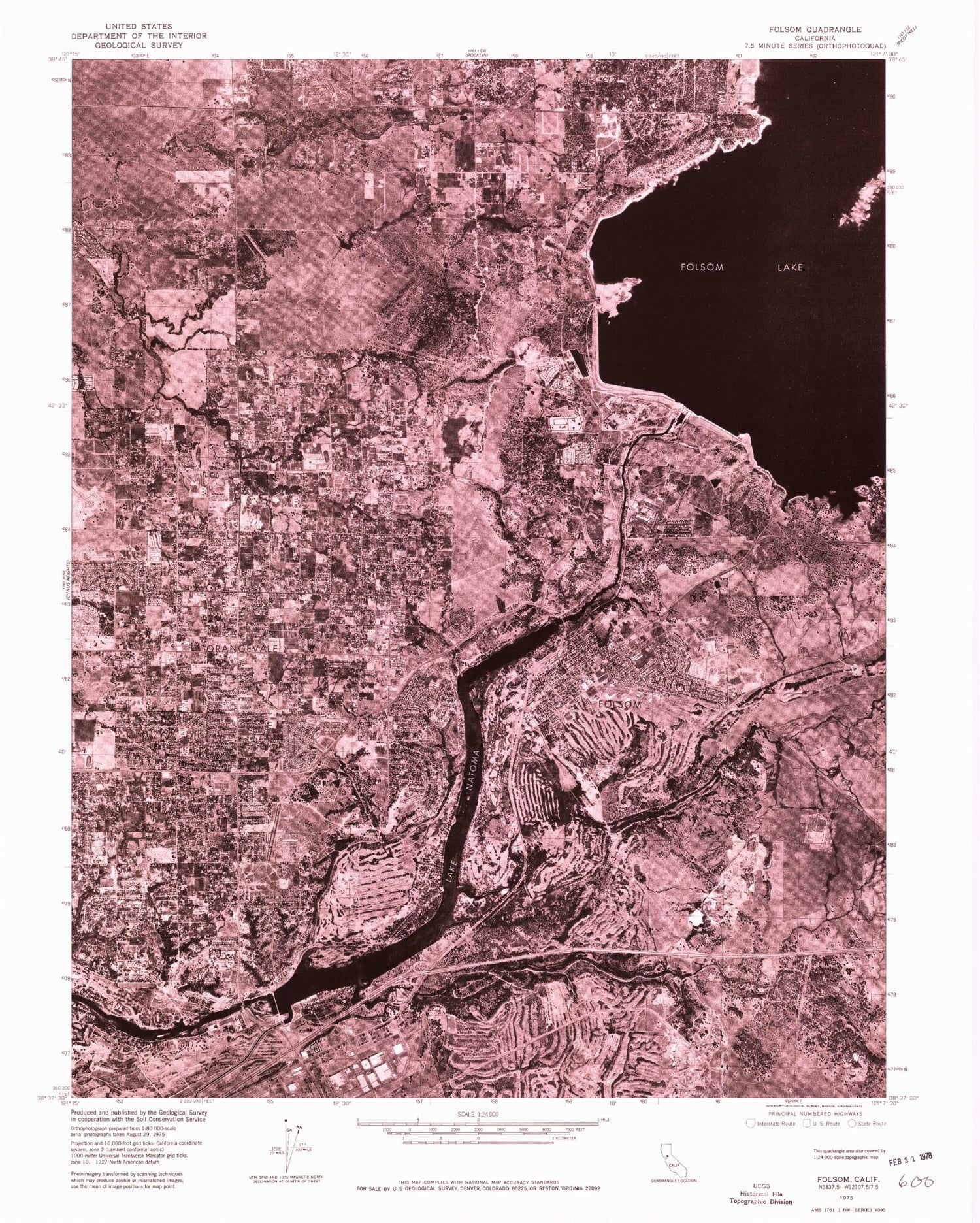 Classic USGS Folsom California 7.5'x7.5' Topo Map Image