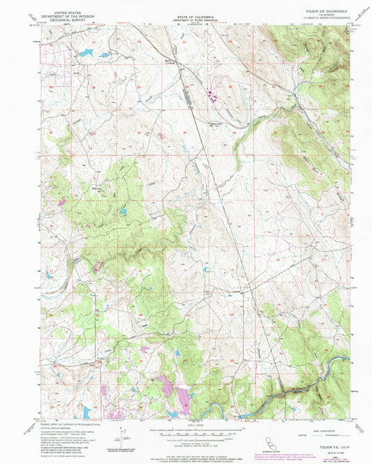 Classic USGS Folsom SE California 7.5'x7.5' Topo Map Image