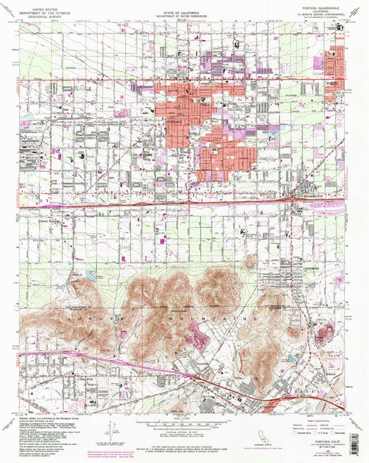 Classic USGS Fontana California 7.5'x7.5' Topo Map Image