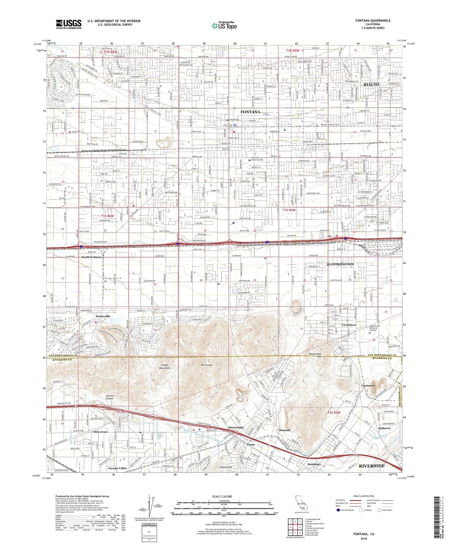 Fontana California US Topo Map Image
