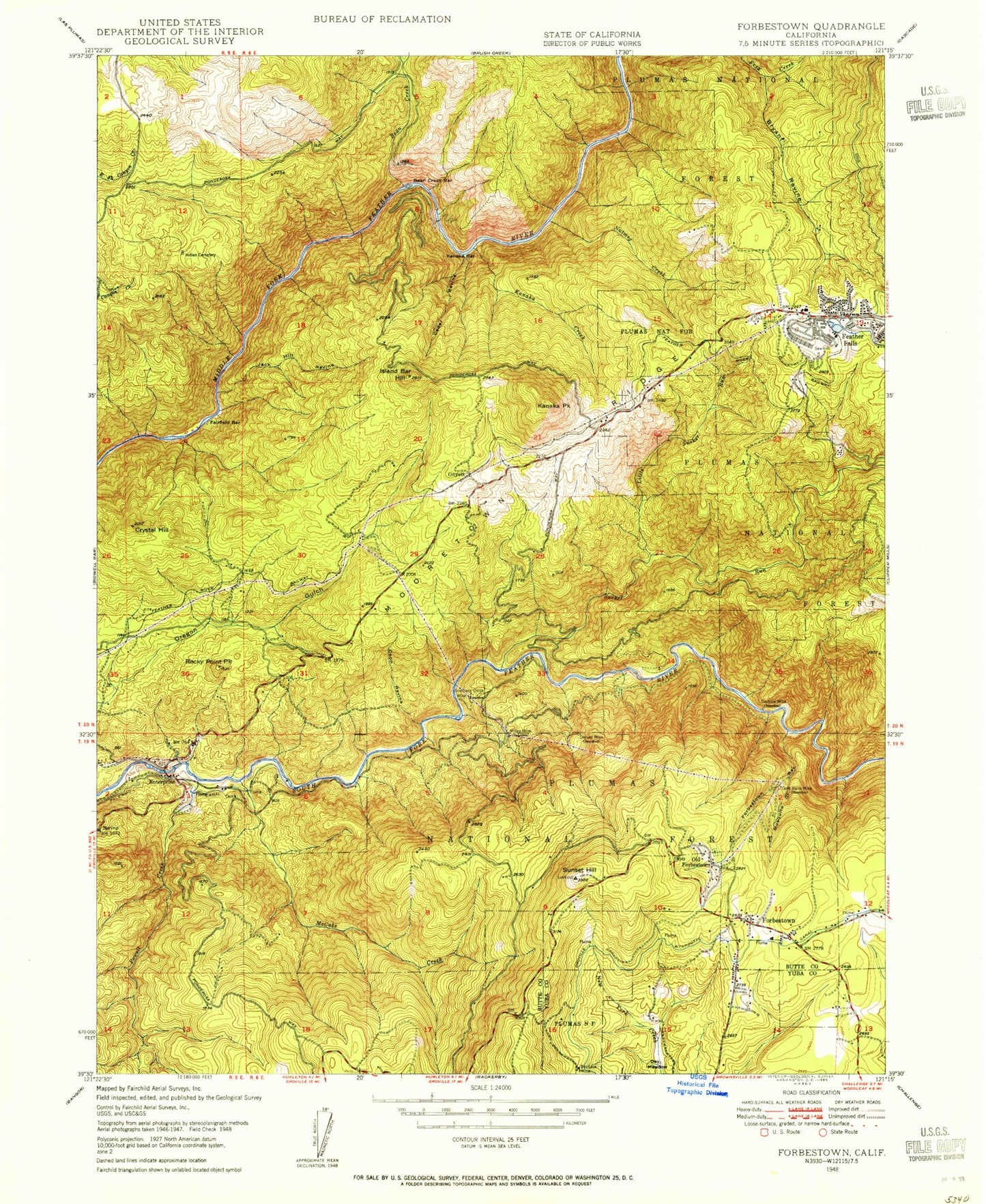 Classic USGS Forbestown California 7.5'x7.5' Topo Map Image