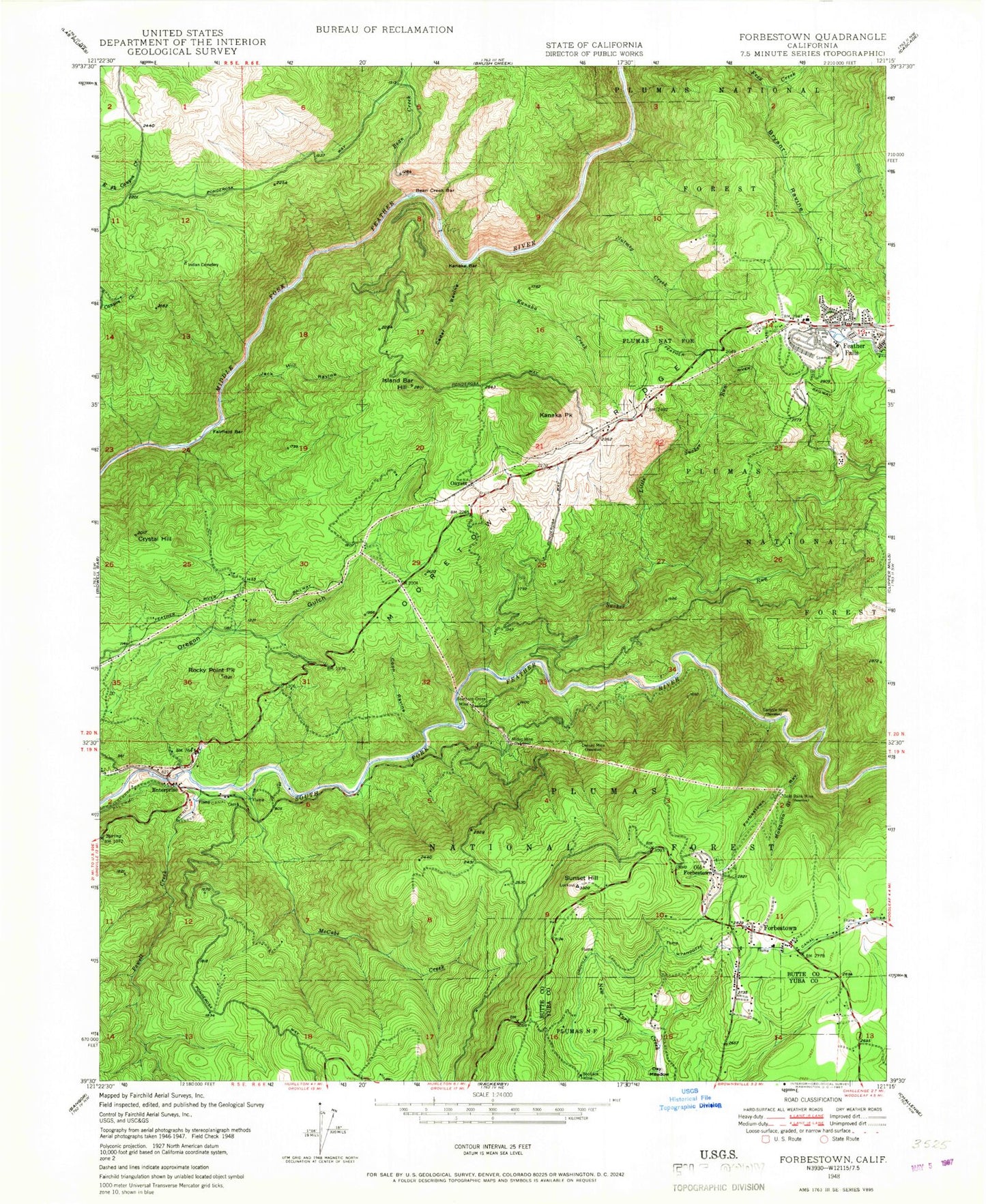Classic USGS Forbestown California 7.5'x7.5' Topo Map Image