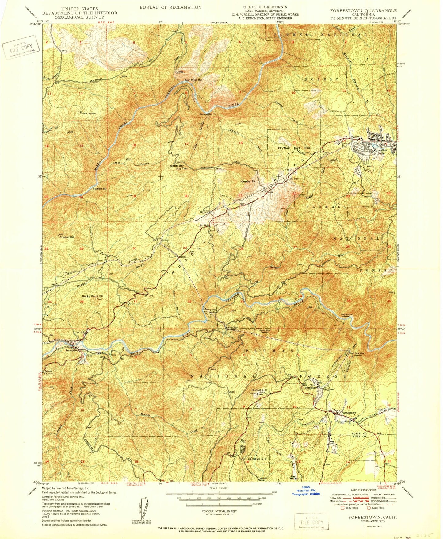 Classic USGS Forbestown California 7.5'x7.5' Topo Map Image