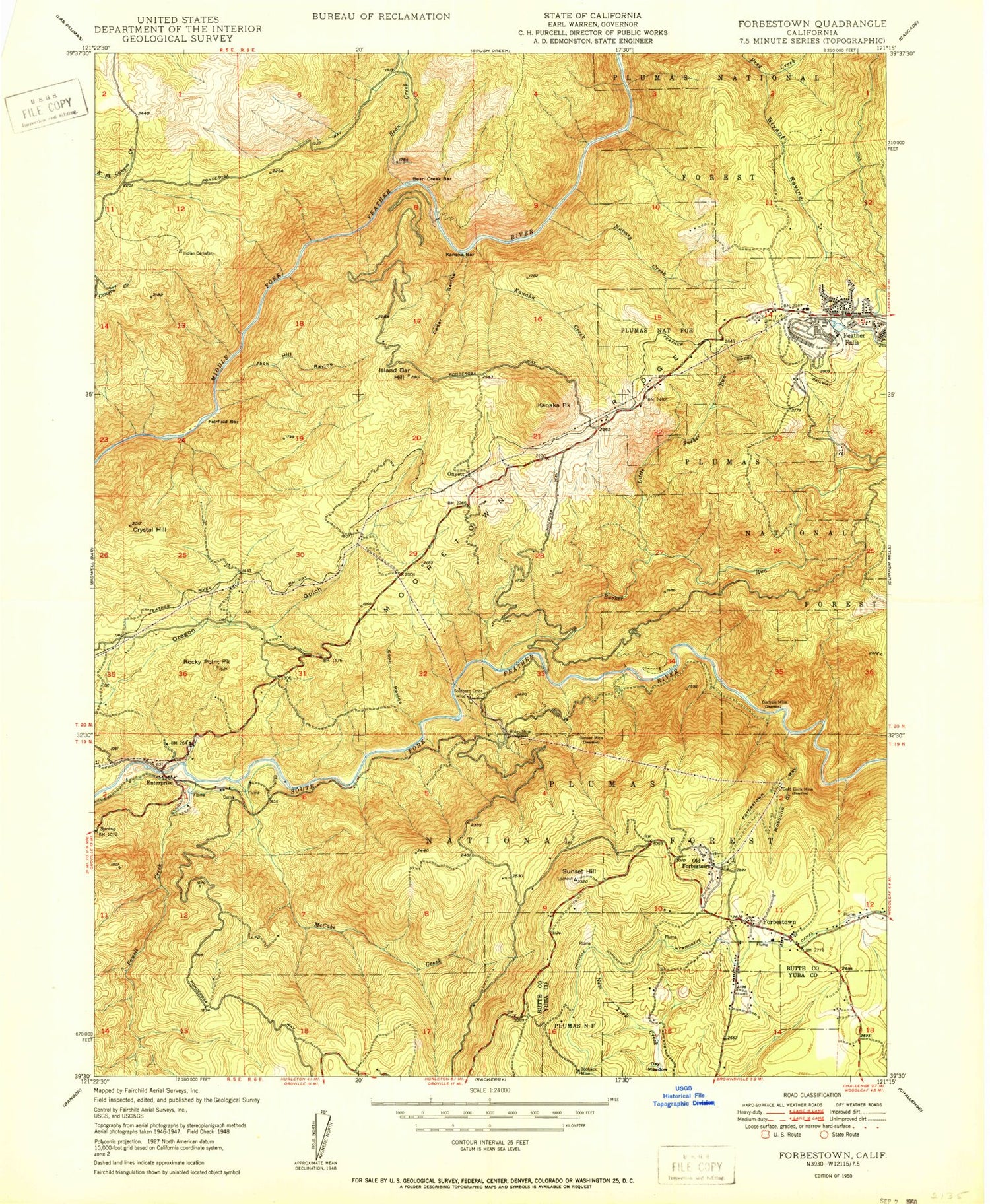 Classic USGS Forbestown California 7.5'x7.5' Topo Map Image
