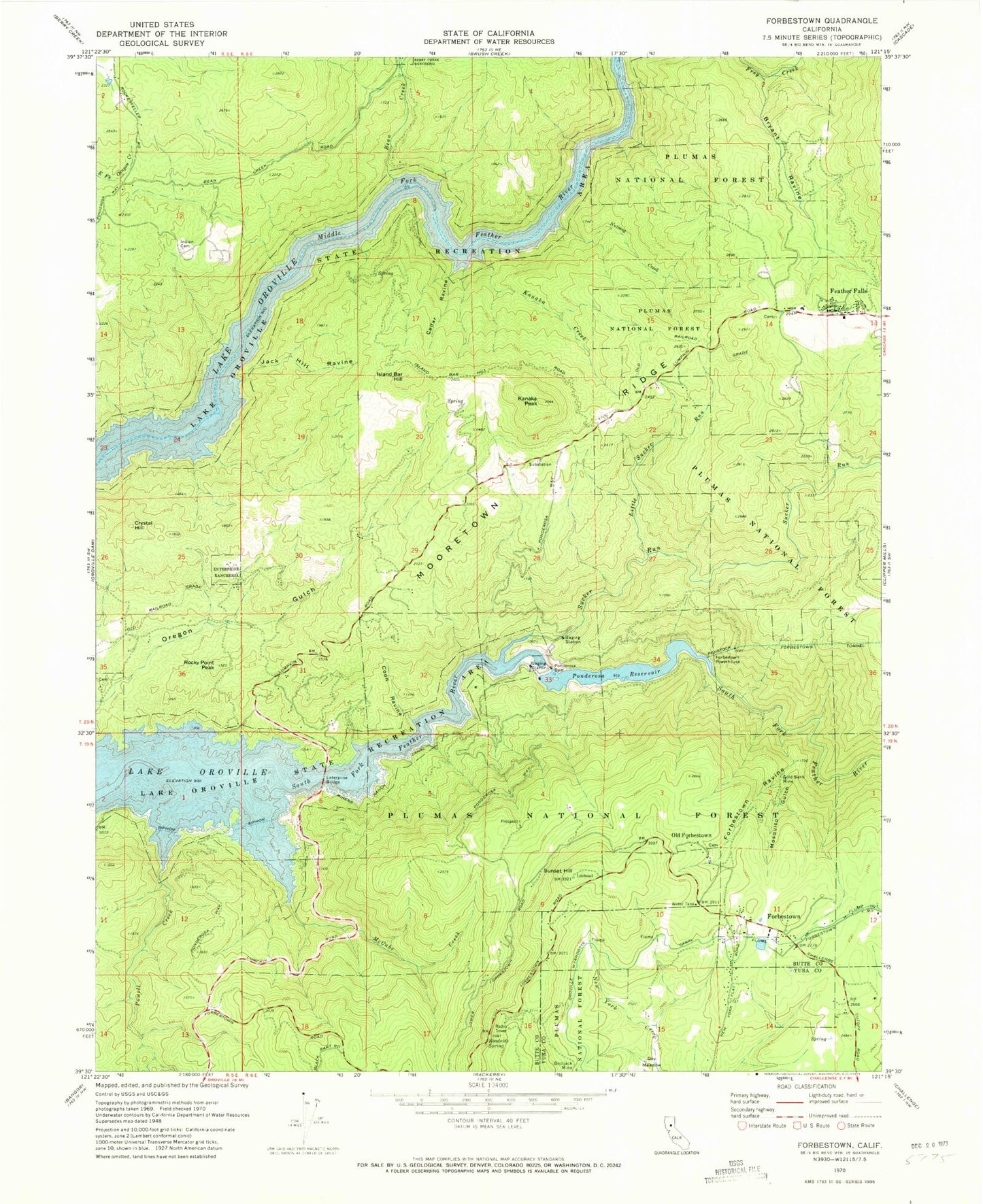 Classic USGS Forbestown California 7.5'x7.5' Topo Map Image