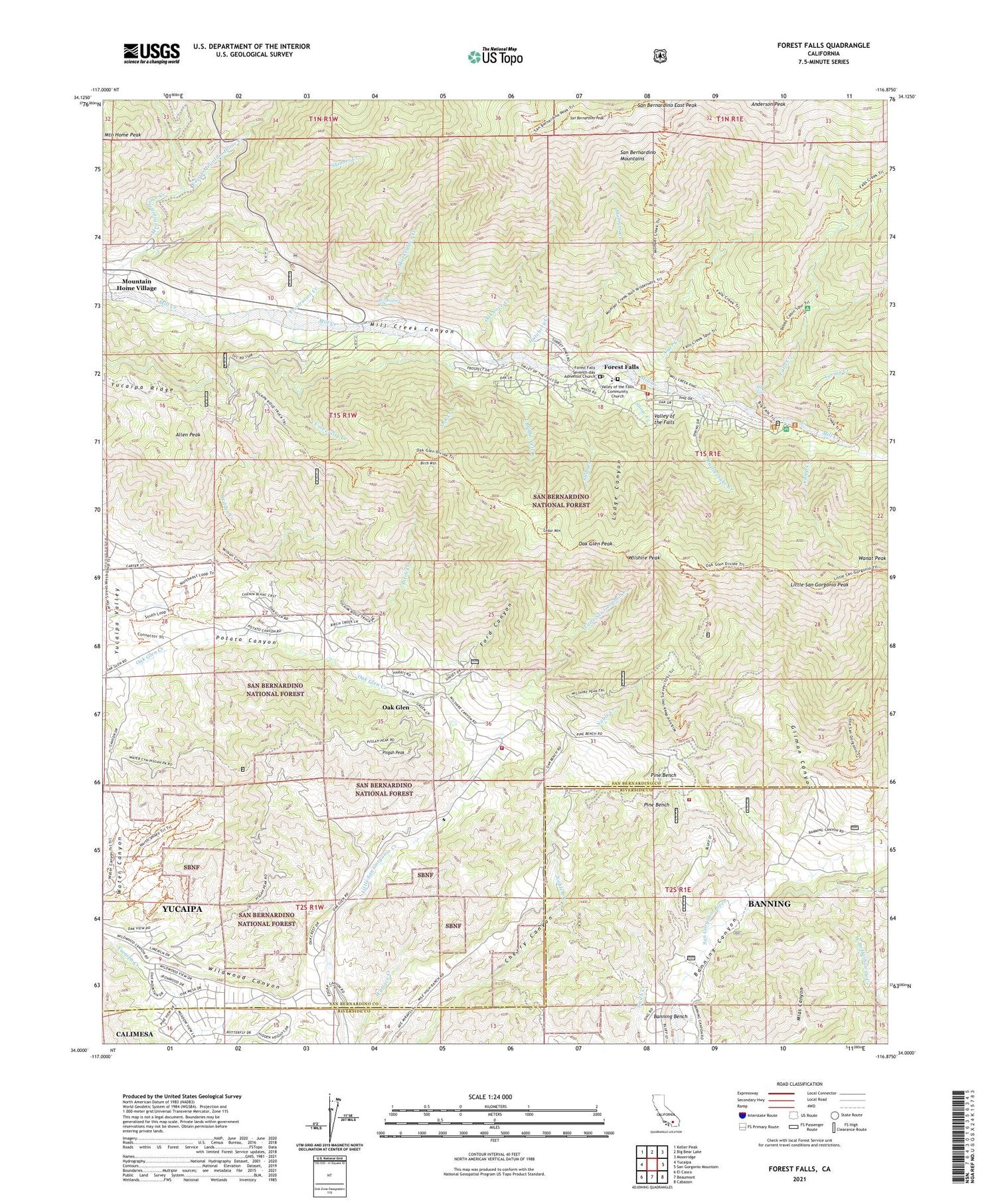 Forest Falls California US Topo Map Image