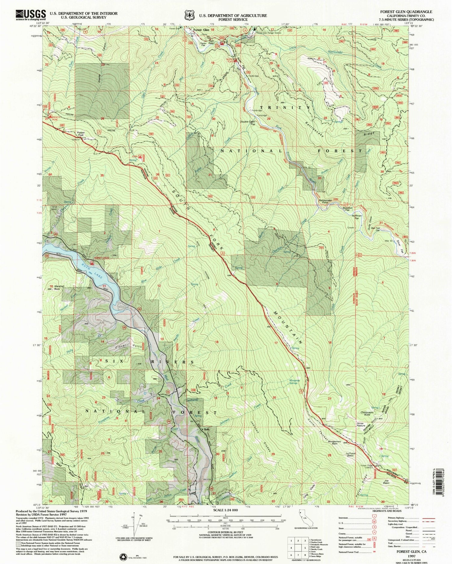Classic USGS Forest Glen California 7.5'x7.5' Topo Map Image