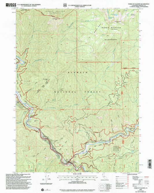 Classic USGS Forks of Salmon California 7.5'x7.5' Topo Map Image