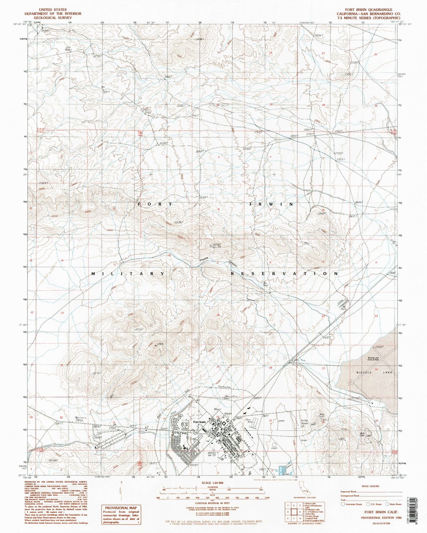 Classic USGS Fort Irwin California 7.5'x7.5' Topo Map Image