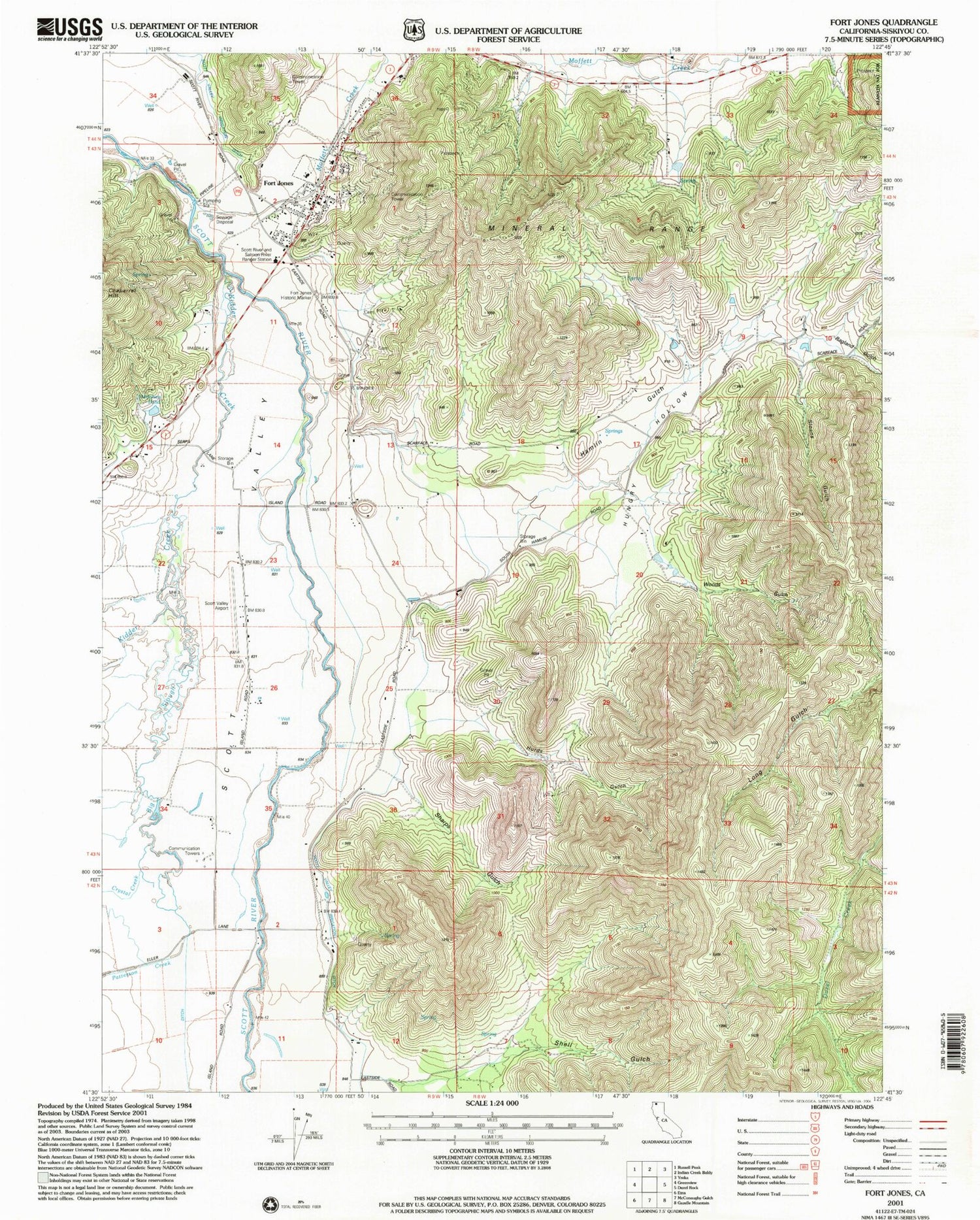 Classic USGS Fort Jones California 7.5'x7.5' Topo Map Image