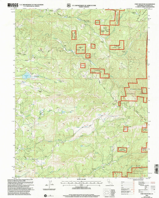 Classic USGS Fort Mountain California 7.5'x7.5' Topo Map Image