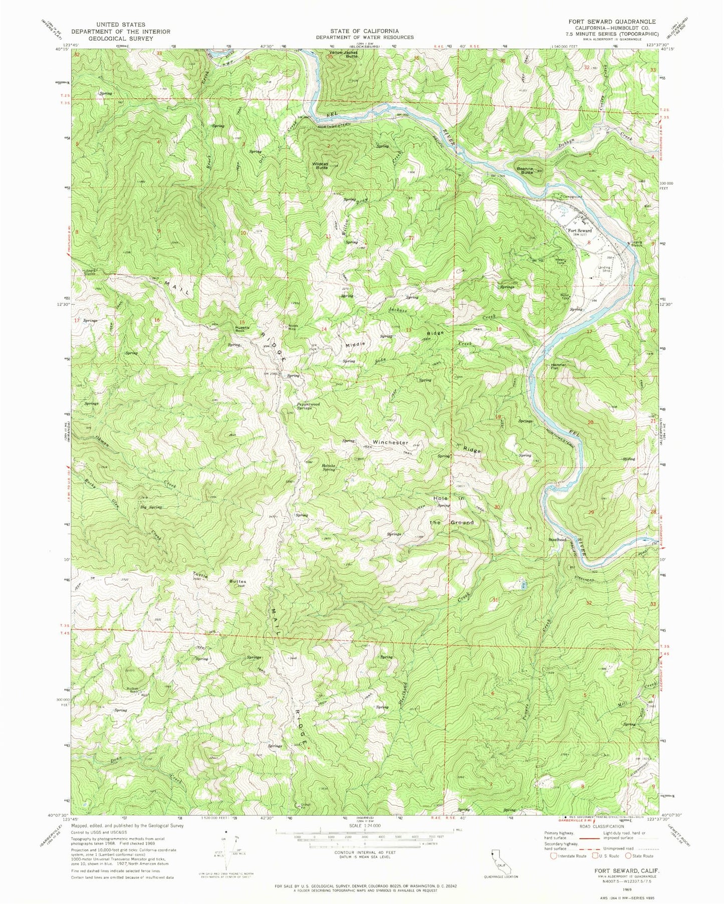 Classic USGS Fort Seward California 7.5'x7.5' Topo Map Image