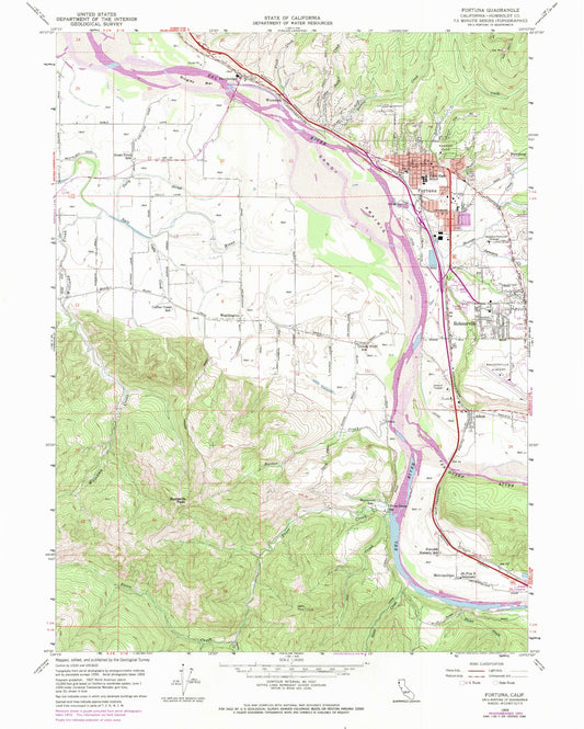 Classic USGS Fortuna California 7.5'x7.5' Topo Map Image