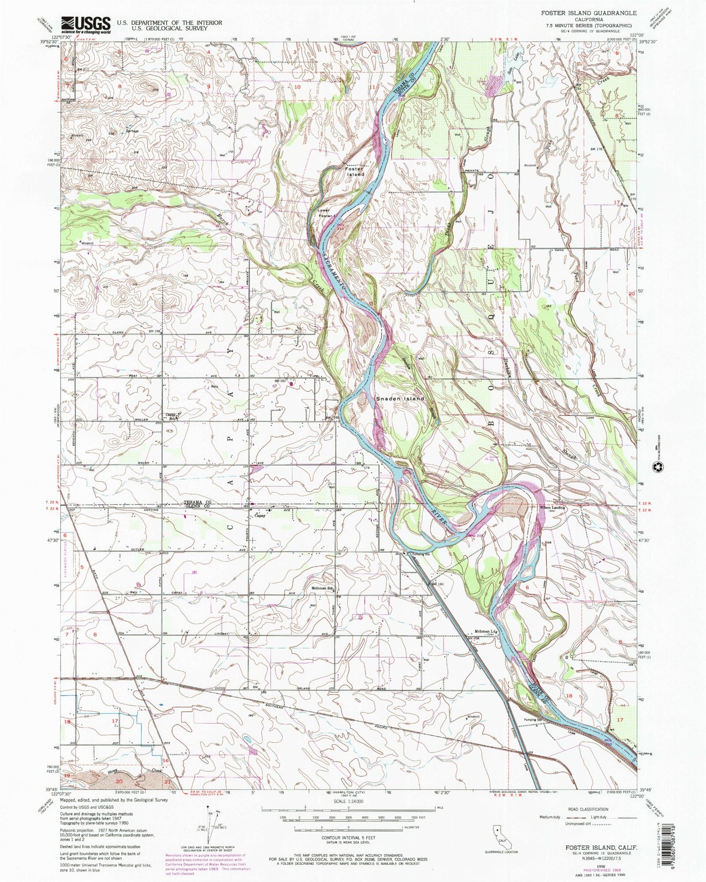 Classic USGS Foster Island California 7.5'x7.5' Topo Map Image