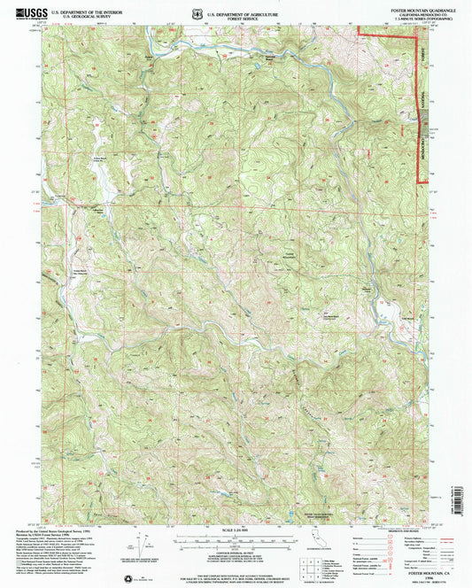 Classic USGS Foster Mountain California 7.5'x7.5' Topo Map Image