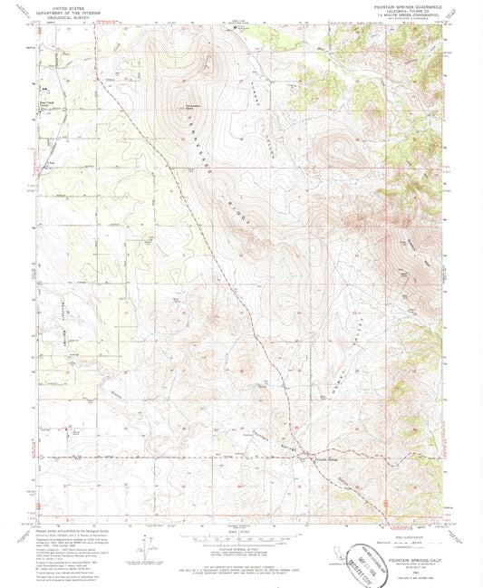 Classic USGS Fountain Springs California 7.5'x7.5' Topo Map Image