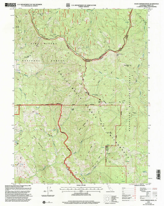 Classic USGS Four Corners Rock California 7.5'x7.5' Topo Map Image