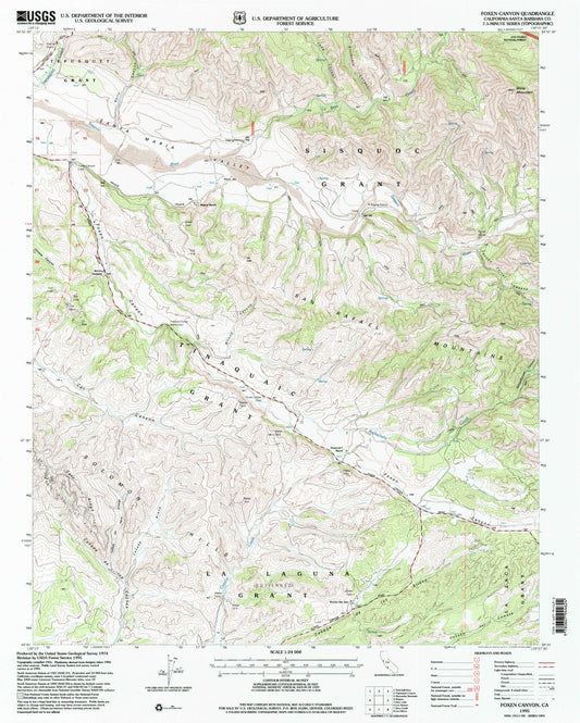 Classic USGS Foxen Canyon California 7.5'x7.5' Topo Map Image