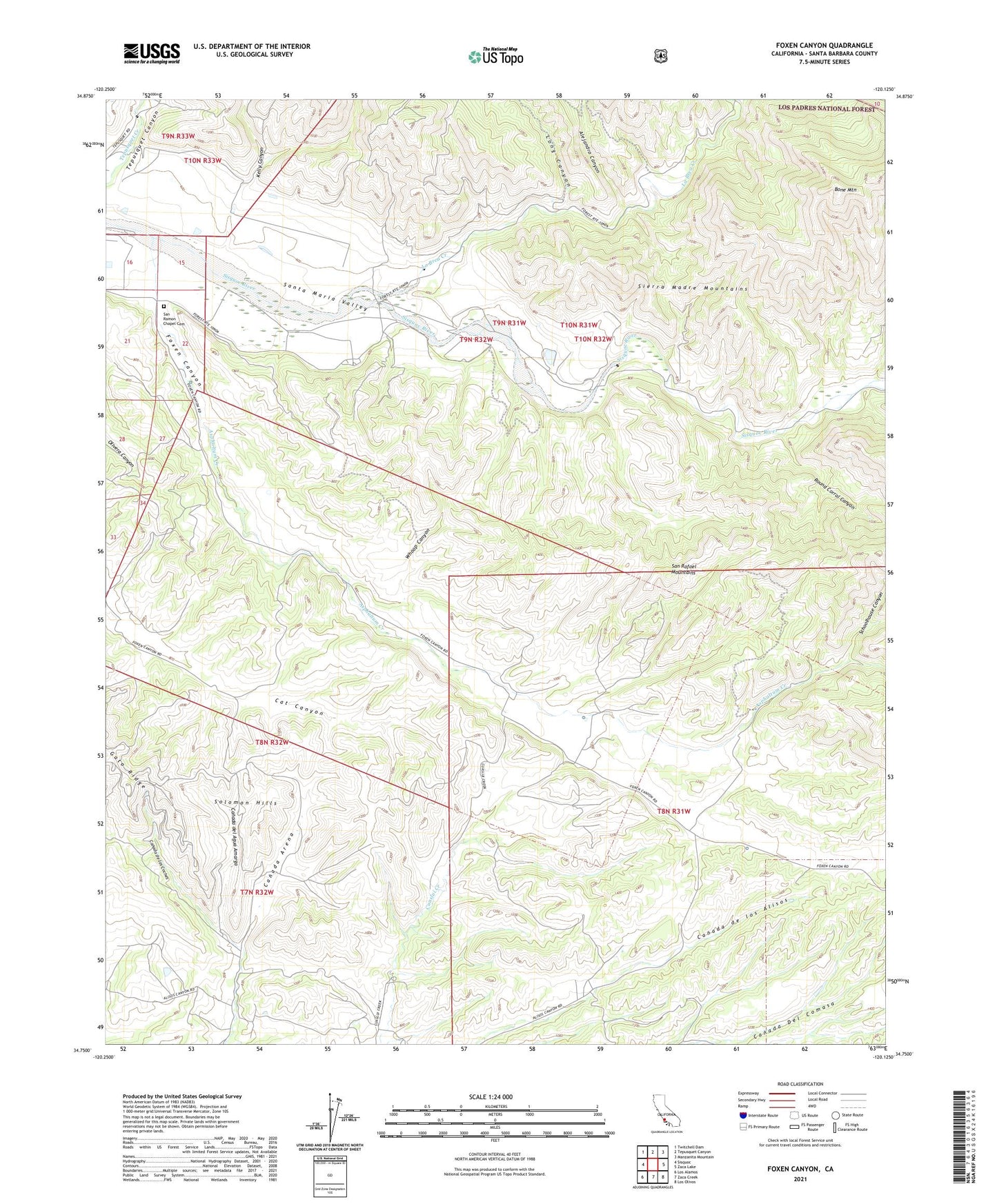 Foxen Canyon California US Topo Map Image