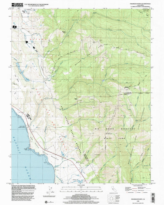 Classic USGS Franklin Point California 7.5'x7.5' Topo Map Image