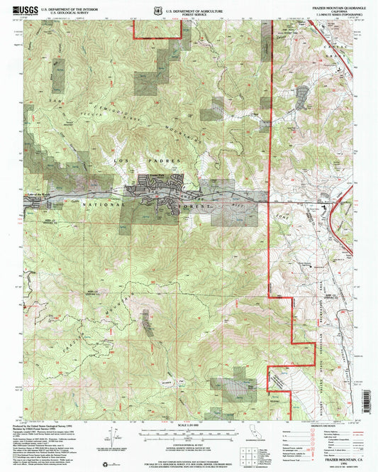 Classic USGS Frazier Mountain California 7.5'x7.5' Topo Map Image