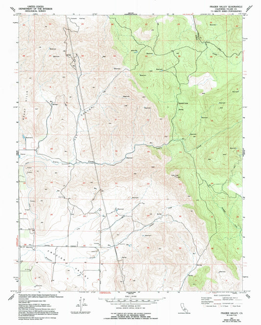 Classic USGS Frazier Valley California 7.5'x7.5' Topo Map Image