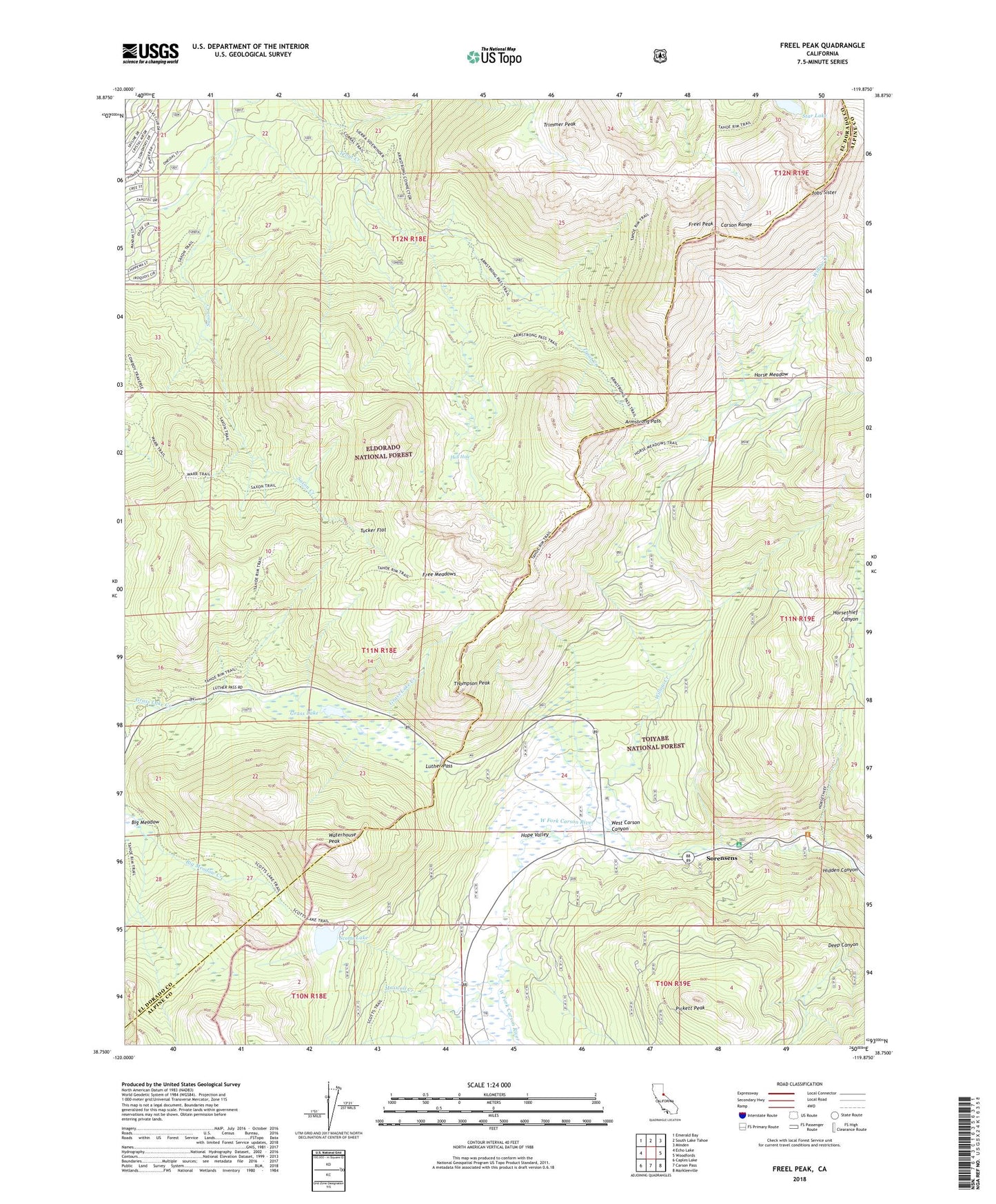 Freel Peak California US Topo Map Image