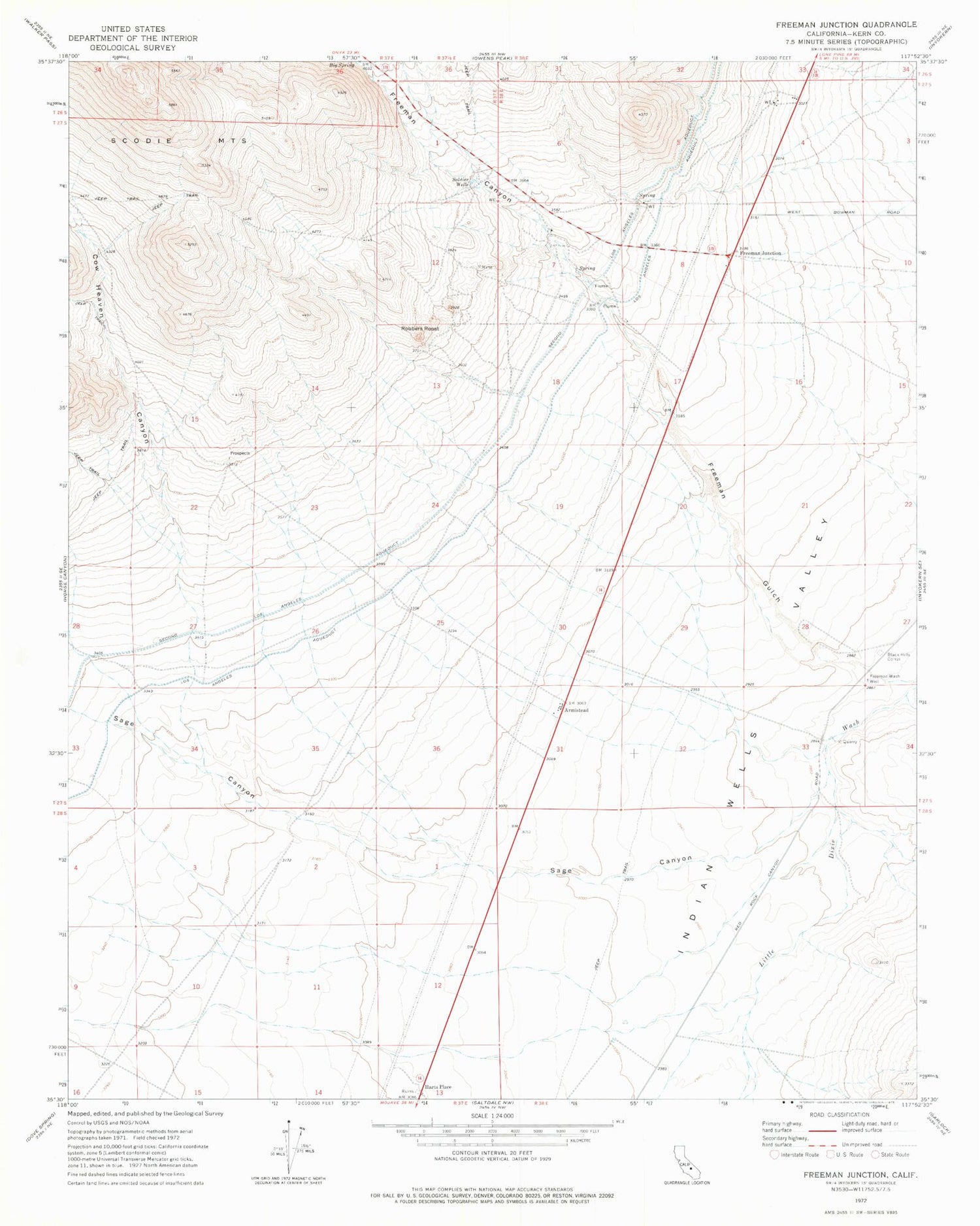 Classic USGS Freeman Junction California 7.5'x7.5' Topo Map Image
