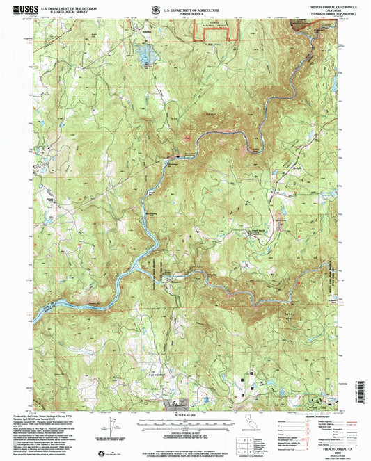 Classic USGS French Corral California 7.5'x7.5' Topo Map Image