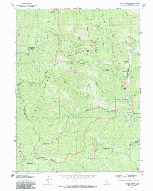 Classic USGS French Gulch California 7.5'x7.5' Topo Map Image