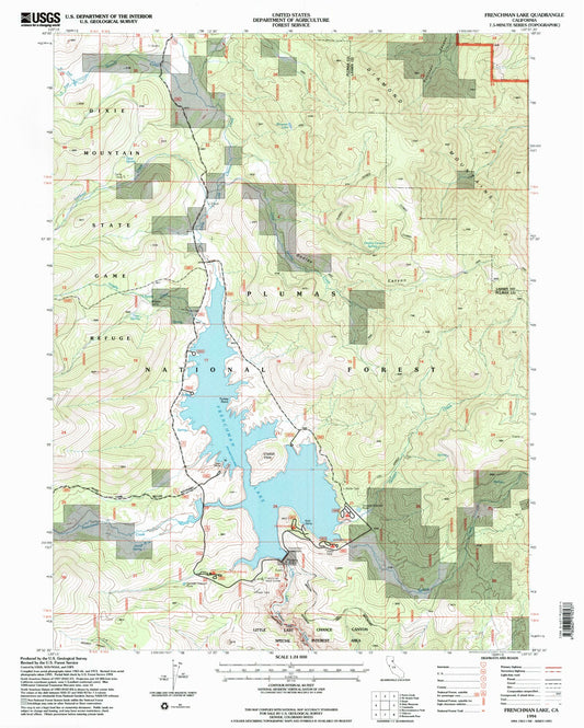 Classic USGS Frenchman Lake California 7.5'x7.5' Topo Map Image