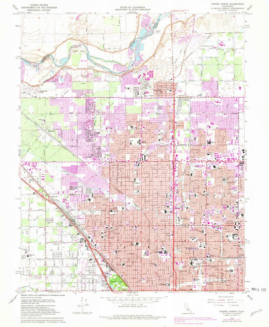 Classic USGS Fresno North California 7.5'x7.5' Topo Map Image