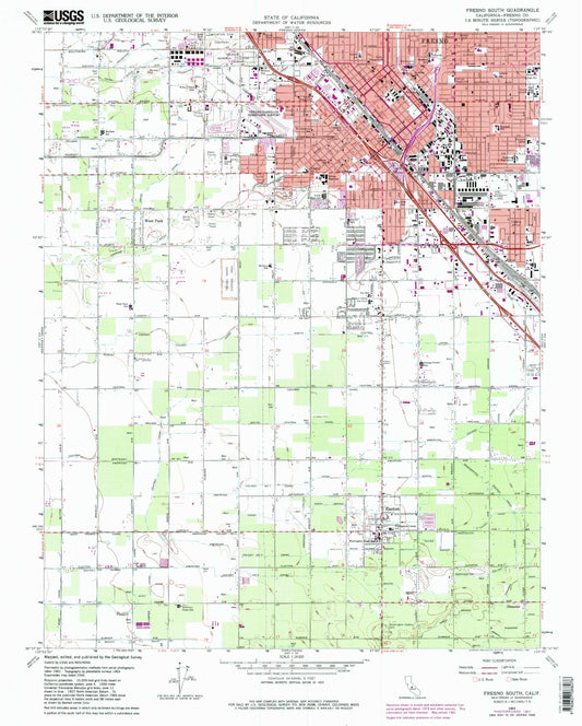 Classic USGS Fresno South California 7.5'x7.5' Topo Map Image